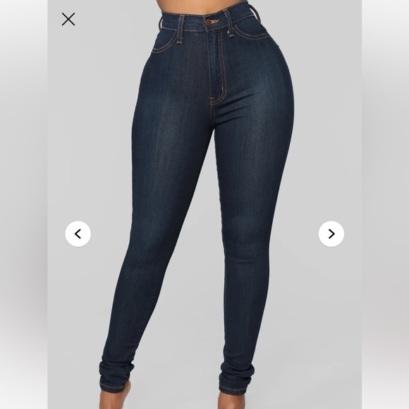 Denim - Dark denim High-Waisted Skinny Jeans